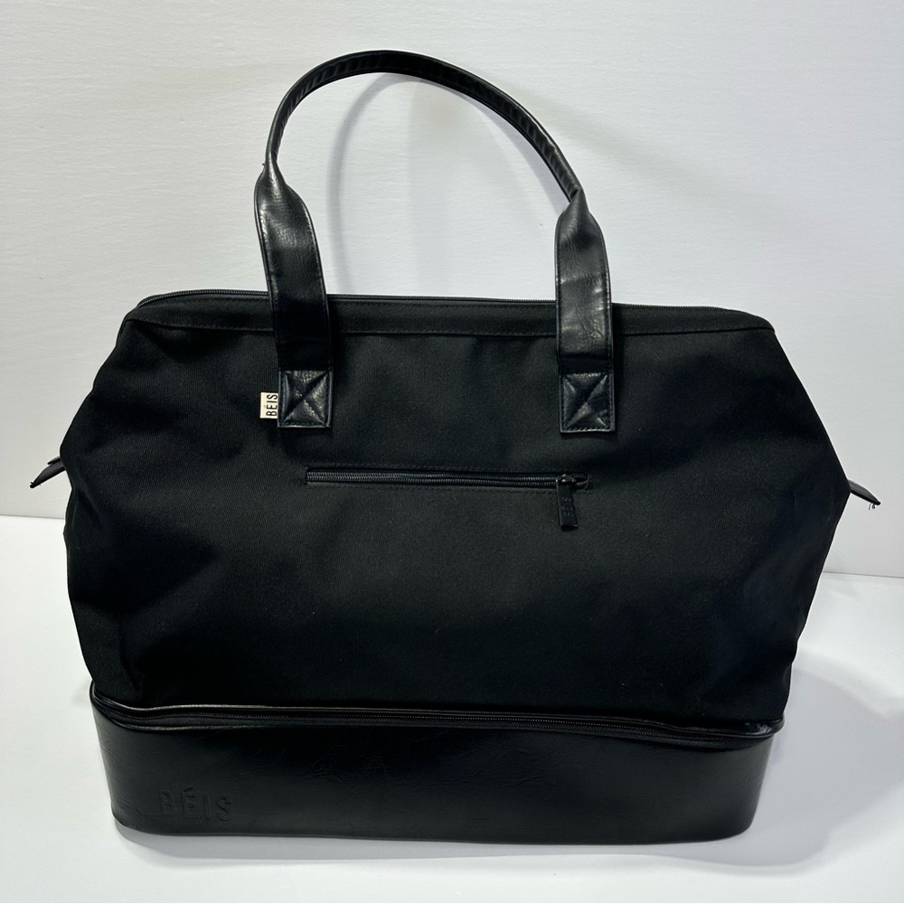 BEIS Weekender Duffle Bag Black Vegan Leather Canvas Carry On Travel Luggage